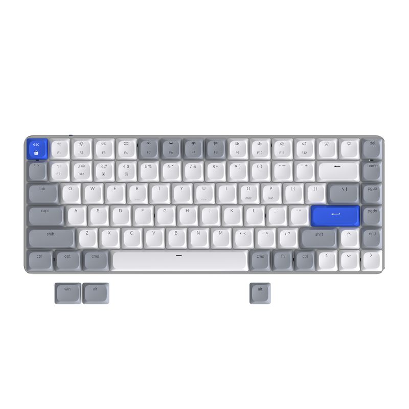AUSDOM Airkey84矮轴机械键盘,84键紧凑低调无线游戏键盘,带白色 LED 背光,蓝牙/2.4GHz/USB-C,棕色开关兼容 Mac Windows